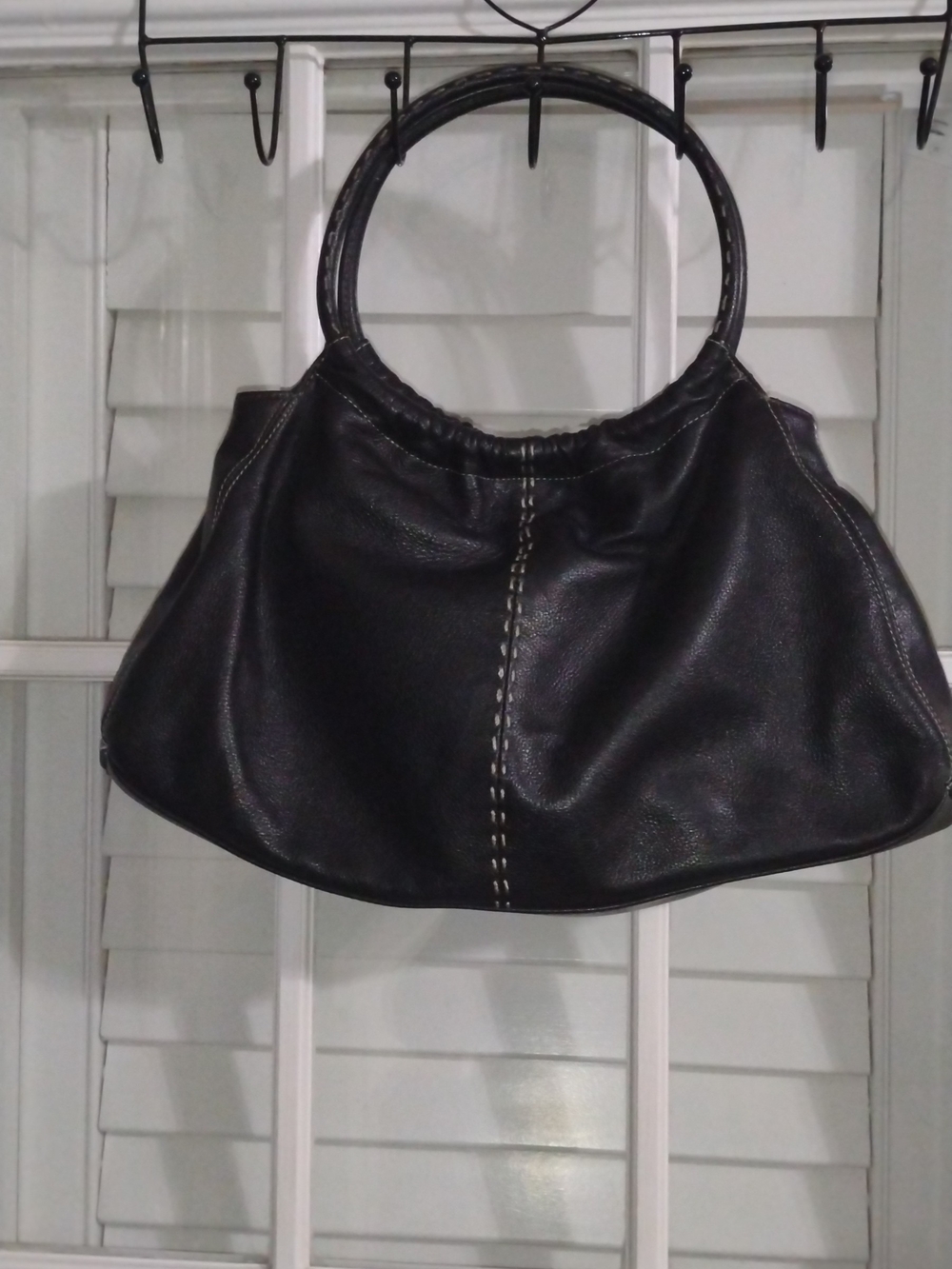 Aurielle Black Circle-Handle Leather Satchel